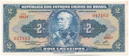 Brazília DN (1958) 2c '1015A 047163' T:II hajtatlan, kis folt Brazil ND (1958) 2 Cruzeiros '1015A 047163' C:XF unfolded, small spot Krause P#151b