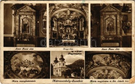 1938 Mátraverebély-Szentkút, Szent Antal oltár, Kegyoltár, Szent Anna oltár, Mária mennybemenetele, Kegytemplom, Mária megjelenése és Szent László kép (fa)