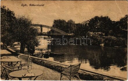 1920 Győr, Rába részlet, híd (szakadás / tear)