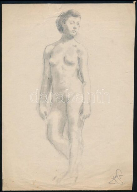 Jakab Gyula (1910-1991): Álló akt. Ceruza, papír, jelzett, 28,5x20 cm