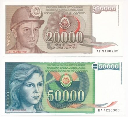 Jugoszlávia 1987. 20.000D + 1988. 50.000D T:I Yugoslavia 1987. 20.000 Dinara + 1988. 50.000 Dinara C:UNC