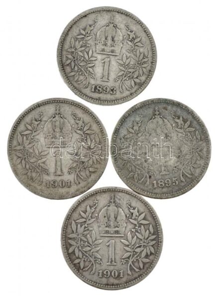 Ausztria 1893-1901. 1K Ag 'Ferenc József' (4x) T:3 patina Austria 1893-1901. 1 Corona Ag 'Franz Joseph' (4x) C:F patina Krause KM#2804