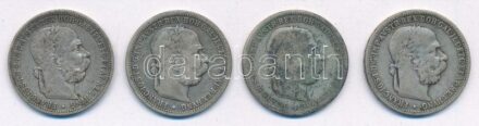Ausztria 1893-1895. 1K Ag 'Ferenc József' (4x) T:2-,3 patina Austria 1893-1895. 1 Corona Ag 'Franz Joseph' (4x) C:VF,F patina Krause KM#2804