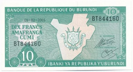 Burundi 2005. 10Fr 'BT 844160' T:I Burundi 2005. 10 Francs 'BT 844160' C:UNC Krause P#33e