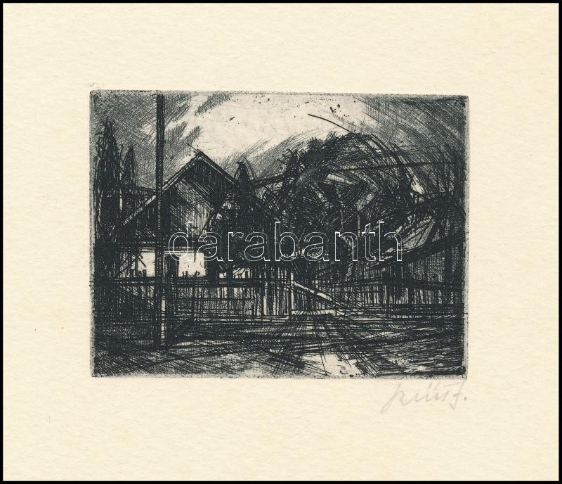 Szűcs János (1917-1995): Táj, 1966. Rézkarc, papír, jelzett, hátoldalán számozott (183/200), 6×8 cm - Image 2