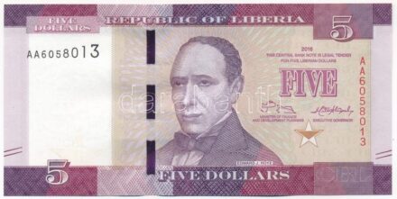 Libéria 2016. 5$ 'AA 6058013' T:I- hullámos papír Liberia 2016. 5 Dollars 'AA 6058013' C:AU wavy paper Krause P#31a