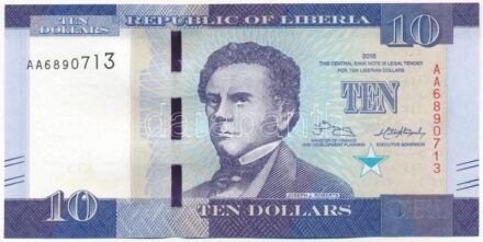 Libéria 2016. 10$ 'AA 6890713' T:I- hullámos papír Liberia 2016. 10 Dollars 'AA 6890713' C:AU wavy paper Krause P#32a
