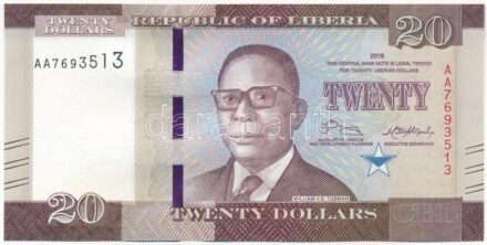 Libéria 2016. 20$ 'AA 7693513' T:I- hullámos papír Liberia 2016. 20 Dollars 'AA 7693513' C:AU wavy paper Krause P#33