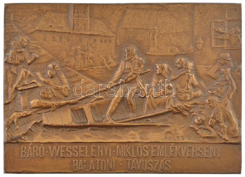 Holló Barnabás (1865-1917) DN 'Báró Wesselényi Miklós emlékverseny - Balatoni távúszás' Br emlékplakett, hátoldalán 'LUDVIG' gyártói jelzéssel (49x68,5mm) T:1- Hungary ND 'Baron Miklós Wesselényi Commemorative Race - Long