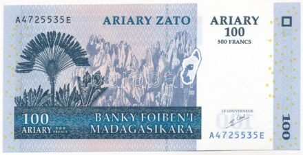 Madagaszkár 2004. 100A / 500Fr 'A 4725535 E' T:I- Madagascar 2004. 100 Ariary / 500 Francs 'A 4725535 E' C:AU Krause P#86