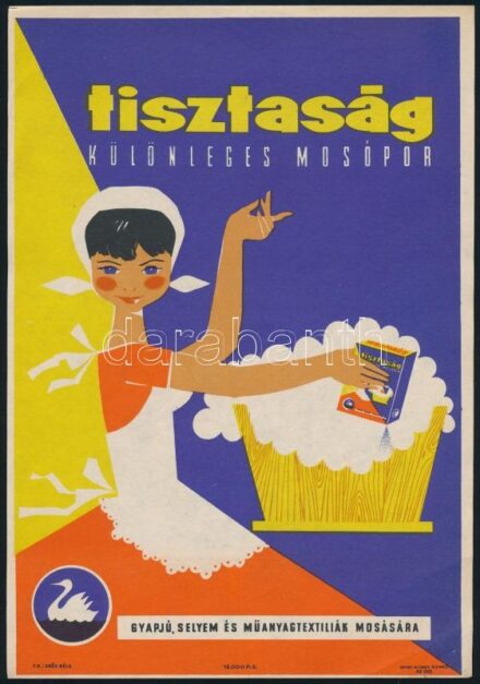 1960 Tisztaság különleges mosópor, villamosplakát, 24x16 cm