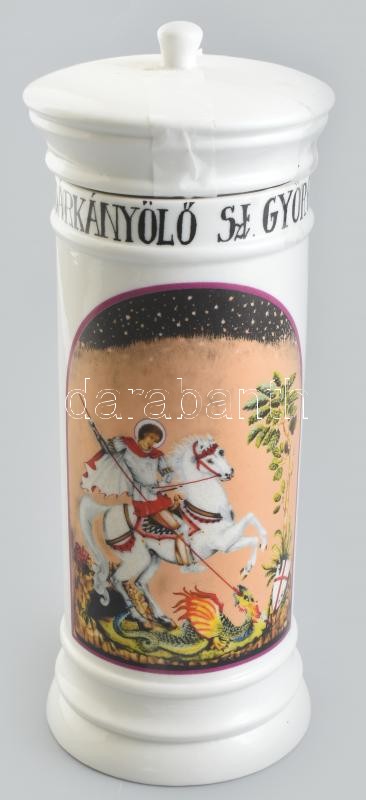 Sárkányölő Szent György, porcelán patikaüveg, jelzett, hibátlan, m: 25 cm