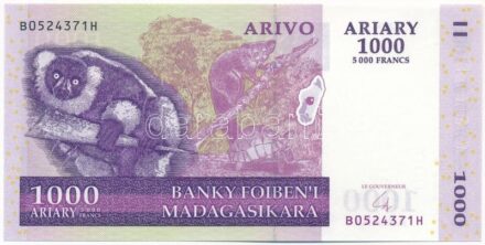Madagaszkár 2004. 1000A / 5000Fr 'B 0524371 H' T:I- Madagascar 2004. 1000 Ariary / 5000 Francs 'B 0524371 H' C:AU Krause P#89