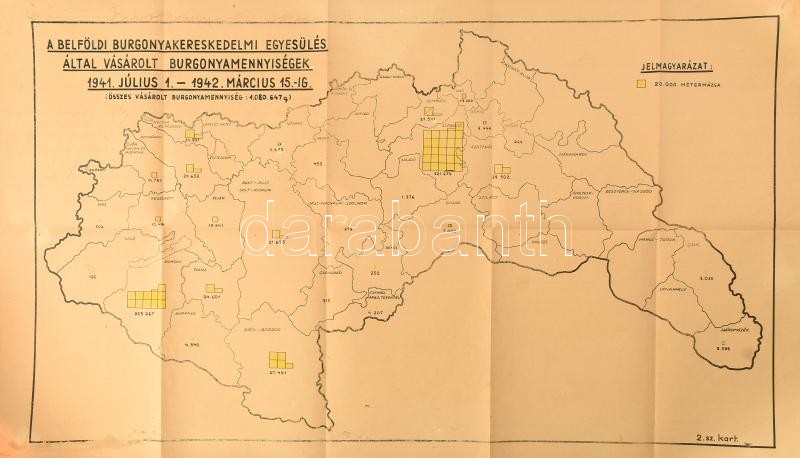 1941 A Belföldi Burgonyakereskedelmi Egyesülés által vásárolt burgonyamennyiségek, 1941-ben, szélein lyukak, 100x60 cm