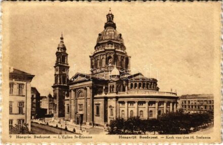 Budapest V. Szent István Bazilika. Hátoldalon 'Chocolat Martougin Anvers' belga csokoládé reklám (EK)