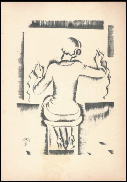 Molnár C. Pál (1894-1981): Telefonos kisasszony. Kis szériás ofszet, papír, kissé foltos, 29,5×21 cm