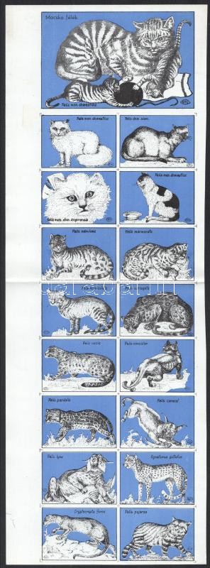 cca 1960-1970 Macskafélék gyufacímke teljes ív, 16+1 db, hajtott