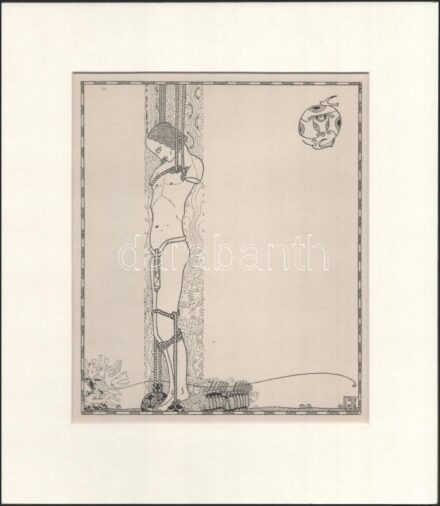 Kozma Lajos (1884-1948): Megkötözve. Cinkográfia, papír, jelzett a cinkográfián, paszpartuban, 19,5×16,5 cm