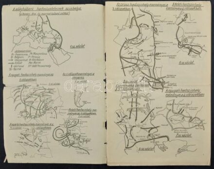 cca 1920-1930 Az első világháború csatáinak vázlatai, tűzött füzetben, vázlat mellékletek, rajzolta Bitay István, ragasztott borítóval