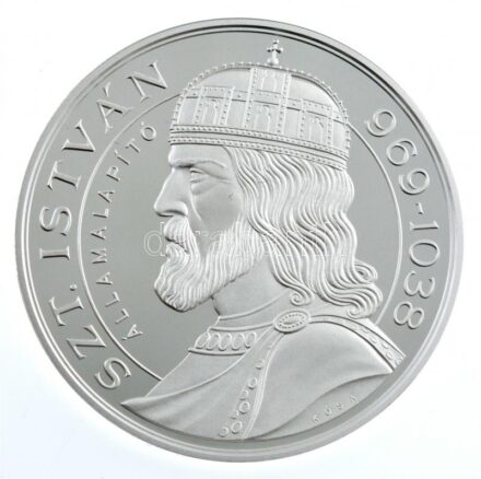 Kósa István (1953-) 2000. 'Szent István államalapító 969-1038 / Ezeréves Magyarország' Ag emlékérem dísztokban, tanúsítvánnyal, összesen 800 db készült belőle! (31,1g/0.999/42,5mm) T:PP egy kis karc, pár pötty patina