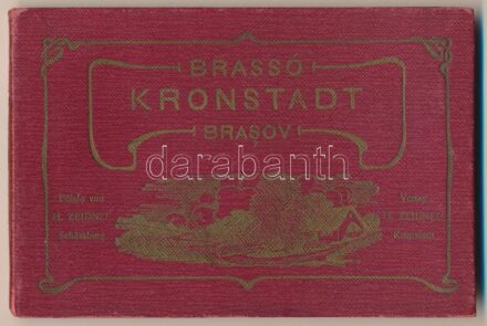 Brassó, Kronstadt, Brasov; leporello 12 (nem képeslap) lappal. H. Zeidner kiadása, hátoldalon és belül reklámokkal (Loewen Apotheke des Friedrich Stenner, E. & A. Orendi, J. Gräf & Comp. Juweliere / leporello with 12 cards (non PC),