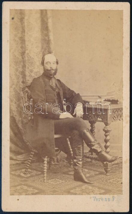 cca 1870 Lászlóffy Antal (1825-1872) Szamosújvár polgármestere, keményhátú fotó Veress Ferenc (1832-1916) kolozsvári műterméből,10,5×6,5 cm