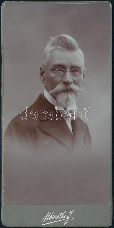 1907 Liebenwein (Lengyel) Alajos (1849-1918) kaposvári fényképész és rajztanár, keményhátú fotó Némethi József debreceni műterméből, hátoldalon aláírt, 16,5×8 cm