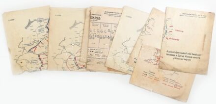 cca 1921 Hadtörténelem folyóirat mellékletei, I. világháborús hadmozdulatokat bemutató térképek, hadrend, és képmelléklet, 9 db, változó állapotban, különféle méretben