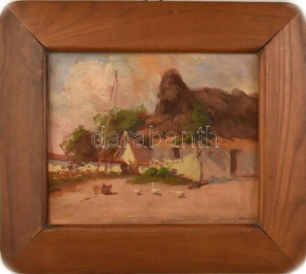 Bakonyi jelzéssel: Baromfiudvar. Olaj, karton, fakeretben, 20,5×26 cm