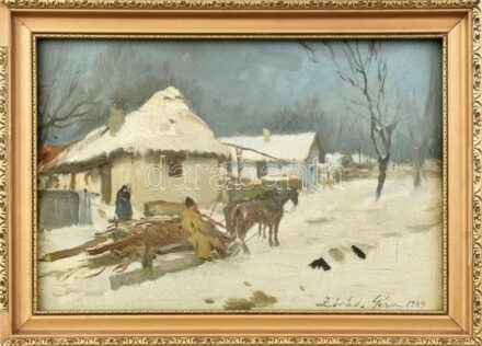 Zórád Géza (1896-1959): Lovasszán. Olaj, karton, jelzett. Dekoratív, sérült fakeretben, 24x34,5 cm