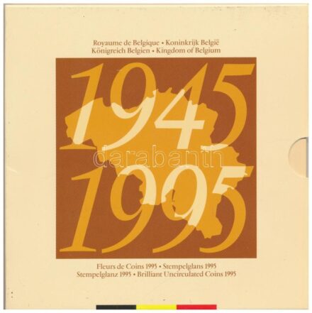 Belgium 1995. 50c - 50Fr (10xklf, 5x vallon, 5x flamand) forgalmi sor + '50 éve ért véget a II. Világháború' emlékveret szettben, karton dísztokban T:1 kis patina, a tokon kisebb foltok Belgium 1995. 50 Centimes - 50 Francs (10xdiff, 5x