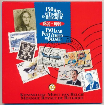 Belgium 1999. 50c - 50Fr (10xklf, 5x vallon, 5x flamand) forgalmi sor + 'Az első belga postabélyeg megjelenésének 150. évfordulója' bélyegérem szettben, karton dísztokban T:1 kis patina, a tokon kis benyomódás Belgium 1999. 50 Centimes