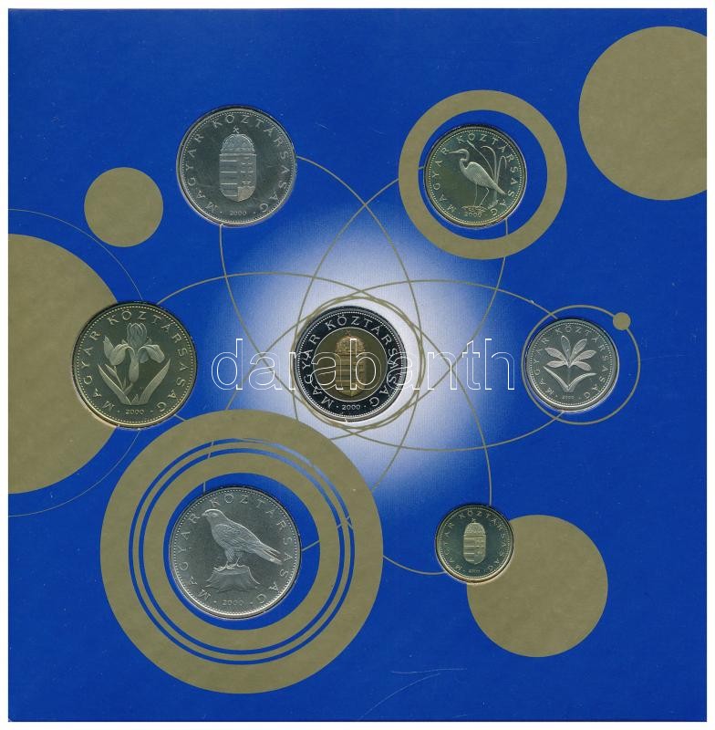 2000. 1Ft-100Ft (7xklf) forgalmi sor szettben + '200Ft Millenium', belső tok ragasztása kissé elengedett T:PP patina Adamo FO33.1 - Image 3