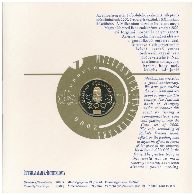 2000. 1Ft-100Ft (7xklf) forgalmi sor szettben + '200Ft Millenium', belső tok ragasztása kissé elengedett T:PP patina Adamo FO33.1 - Image 4