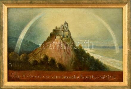 SL (?) monogram jelzéssel, feltehetően XX. eleje: Légy sziklaváram, ahová menekülhjessek szüntelen. Olaj, vászon. Dekoratív fakeretben, 27×43 cm