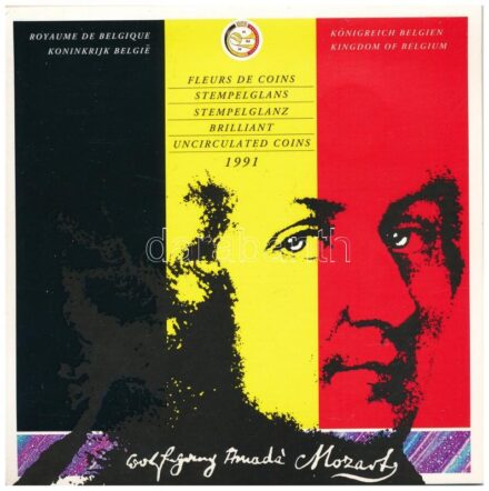 Belgium 1991. 50c - 50Fr (10xklf, 5x vallon, 5x flamand) forgalmi sor + 'Wolfgang Amadeus Mozart halálának 200. évfordulója' emlékveret szettben, karton dísztokban T:1 kis patina, sérült tok Belgium 1991. 50 Centimes - 50 Francs (10xdiff,