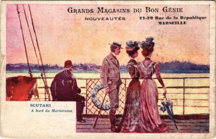 Shkoder, Shkodra, Skadar, Skodra, Scutari, Skutari; A bord du Maréorama. Grands Magasins du Bon Génie / on board of the Maréorama steamship (fa)