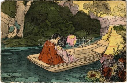 Asian style art postcard with romantic couple. D. & C. B. Serie 6001. s: E. S. (EM)