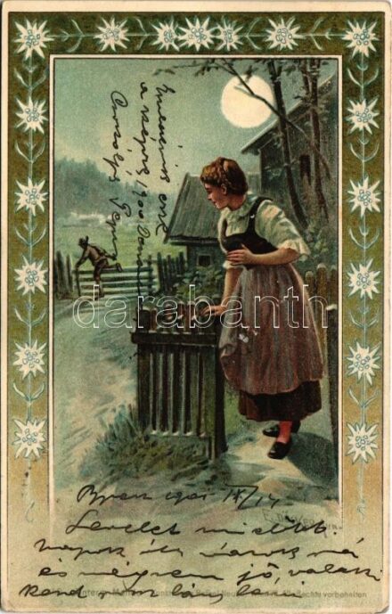 1901 'Unterm Monde' Kunstverlag Rafael Neuber Wien Serie 40. Floral, litho s: E. Döcker jun. (EK)