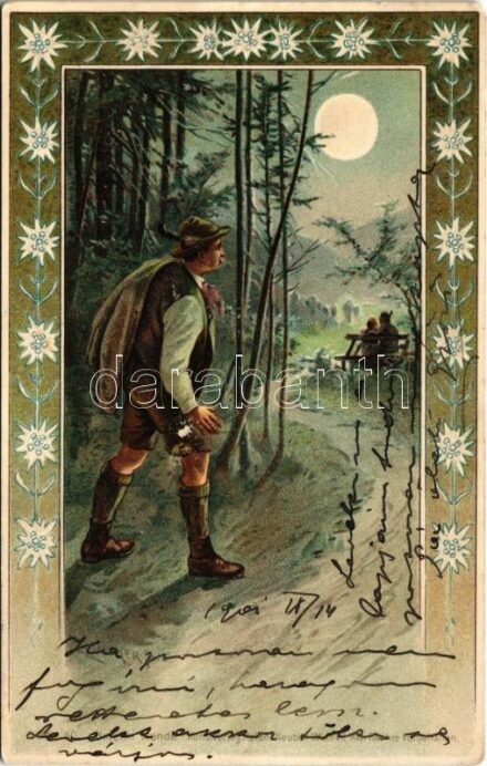 1901 'Unterm Monde' Kunstverlag Rafael Neuber Wien Serie 40. Floral, litho s: E. Döcker jun. (kopott sarkak / worn corners)