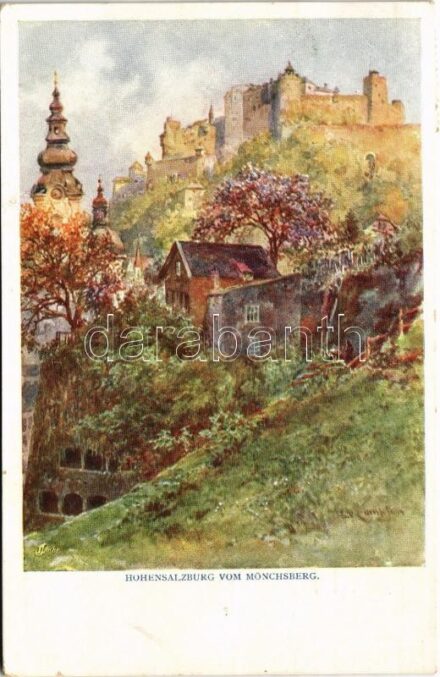 1915 Salzburg, Hohensalzburg vom Mönchsberg. Künstlerpostkarte 'Kollektion Kerber' Nr. 5. (EK)