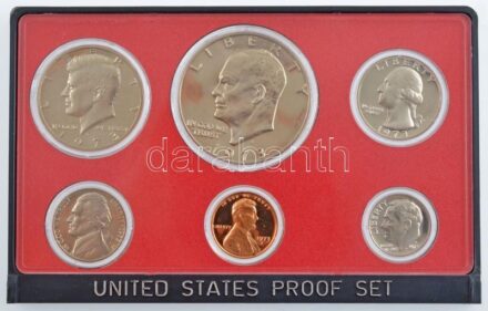 Amerikai Egyesült Államok 1973S 1c - 1$ (6xklf) proof szett eredeti műanyag dísztokban T:PP kis patina, a tok sérült USA 1973S. 1 Cent -1 Dollar (6xdiff) 'United States Proof Set' in original plastic hardcase C:PP small patina, the case is