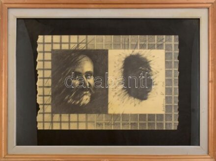 Olvashatatlan jelzéssel: Kettős arckép, 1986. Grafit, papír. Üvegezett fakeretben. 33X49 cm