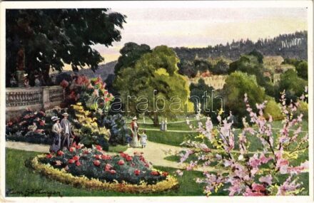 Mariánské Lázne, Marienbad; Park. Künstler Postkarte B.K.W.I. 202/16. s: Hans Götzinger (EK)