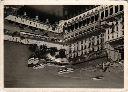 1937 Hamburg, Alsterarkaden und Dampferanlegestelle / general view, tram, automobiles (tear)