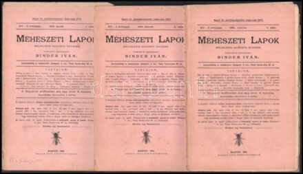 1906 Méhészeti Lapok havilap XIV - II. majdnem teljes II. évfolyama. 1-10. és 12. számok. Szerk.: Binder Iván. Bp., 1906., Brozsa Ottó. A 11. szám hiányzik.
