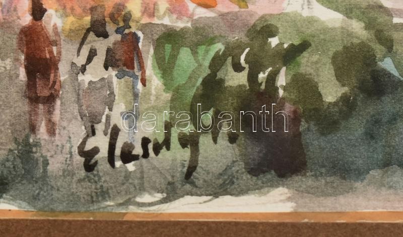 Élesdy István (1912-1987): Ősz a Halászbástyán. Akvarell, papír, jelzett. Kiállítva:Csontváry terem, Bp., 1982, egyéni kiállítás. Hátoldalán Képcsarnok Vállalat címkéjével, üvegezett fakeretben. 33x45 cm - Image 2