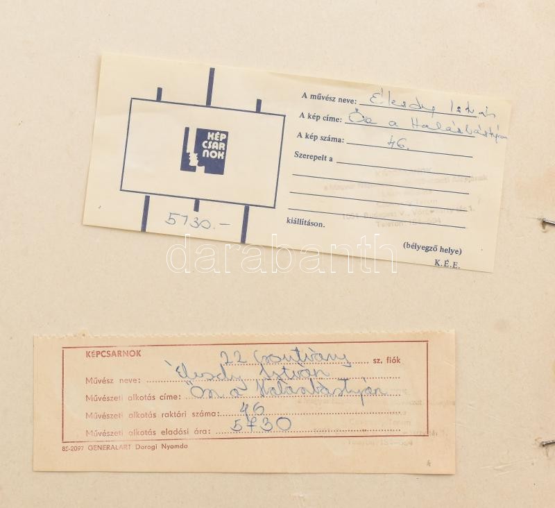 Élesdy István (1912-1987): Ősz a Halászbástyán. Akvarell, papír, jelzett. Kiállítva:Csontváry terem, Bp., 1982, egyéni kiállítás. Hátoldalán Képcsarnok Vállalat címkéjével, üvegezett fakeretben. 33x45 cm - Image 3