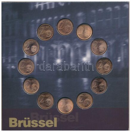 Belgium 1999-2002. 1c (12xklf) + 2c (12xklf) különböző országok emlékveretei + 'Európai Parlament' zseton 'Brüsszel, Európa fővárosa' dísztokban T:1 Belgium 1999-2002. 1 Cent (12xdiff) + 2 Cents (12xdiff) different commemorative issues