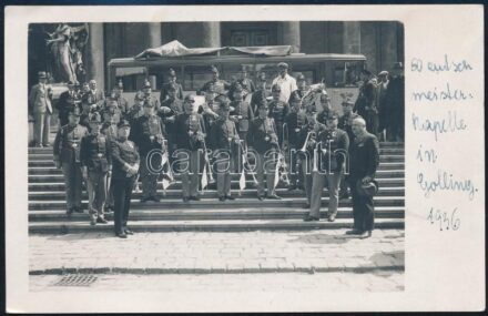 1936 Golling, katonazenekar csoportképe, képeslap hátoldalú fotó, 9x14 cm